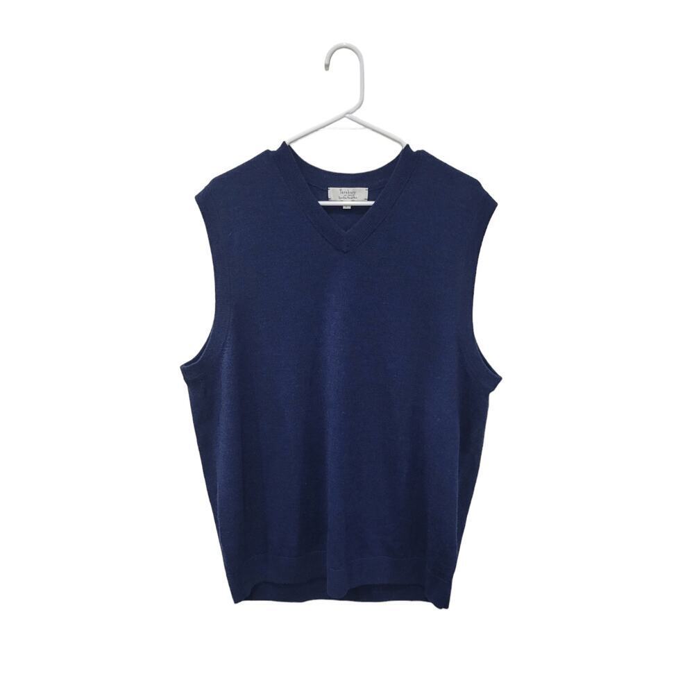 Turnbury Men's Extra Fine Merino Wool Pullover Sweater Vest Size Large Navy Blue